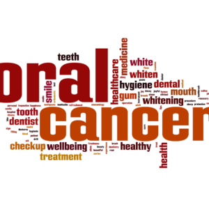 Text image with oral cancer centered and other words surrounding.